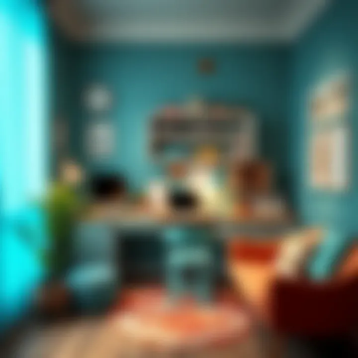 Creative Home Office with Teal Inspiration Inspiring home office decorated with teal and vibrant colors