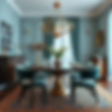 Dining Elegance with Teal and Neutrals A beautifully arranged dining space with teal and neutral tones