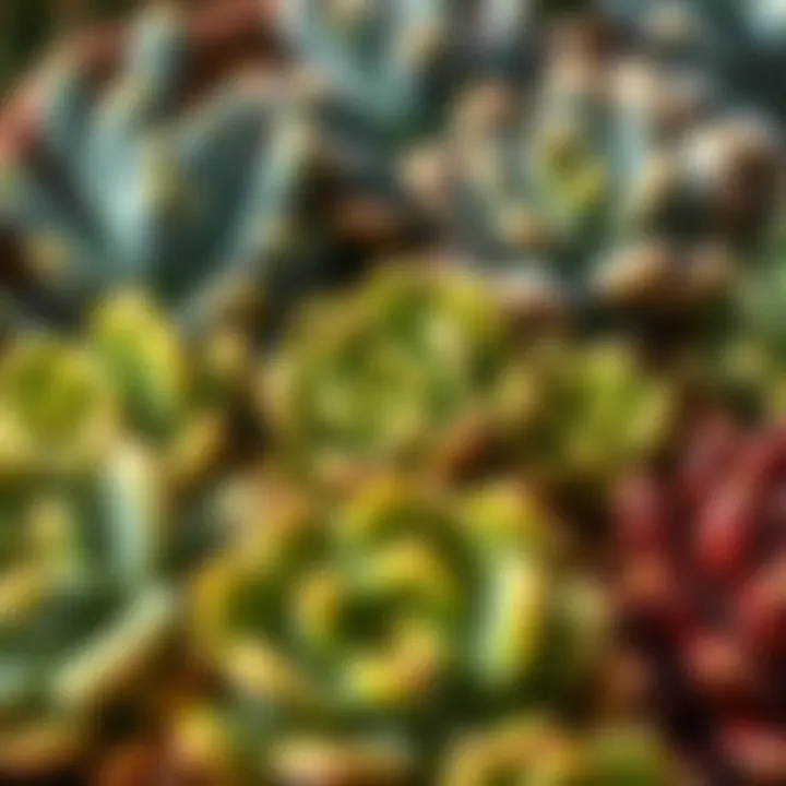 Close-up of various succulent plants showcasing their unique textures