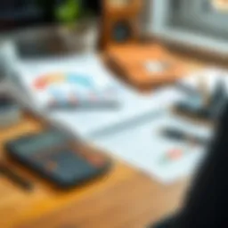 A serene financial planner's desk with budgeting tools and a calculator.