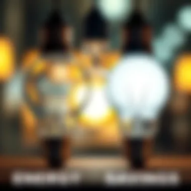 Comparison of Energy Savings Between Bulbs A side-by-side comparison of traditional bulbs and LED bulbs highlighting energy savings.