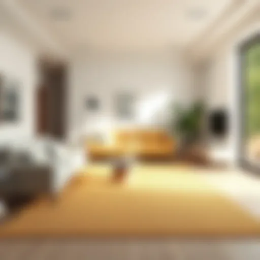 Minimalist Living Room with Solid Color Rug A minimalist living room featuring a solid color rug that enhances the space's elegance.