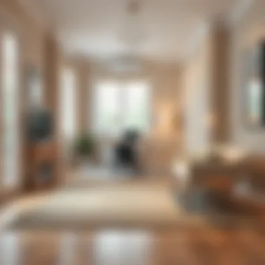 An office space designed with a chic solid color rug adding sophistication to the decor.