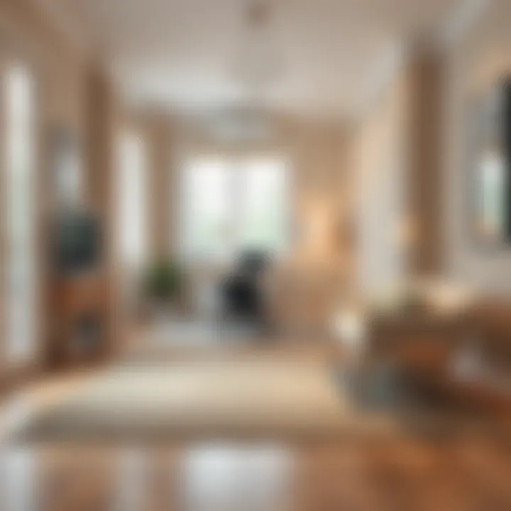 An office space designed with a chic solid color rug adding sophistication to the decor.