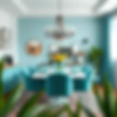 Turquoise Dining Area Inspiration A beautifully arranged dining area with turquoise and complementary colors