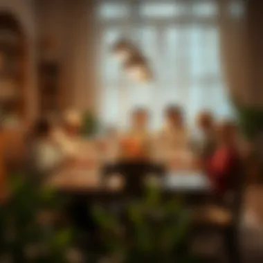 A cozy family gathering around a long dining table