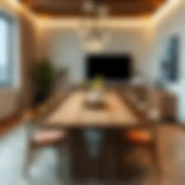 Stylish long dining table with modern decor