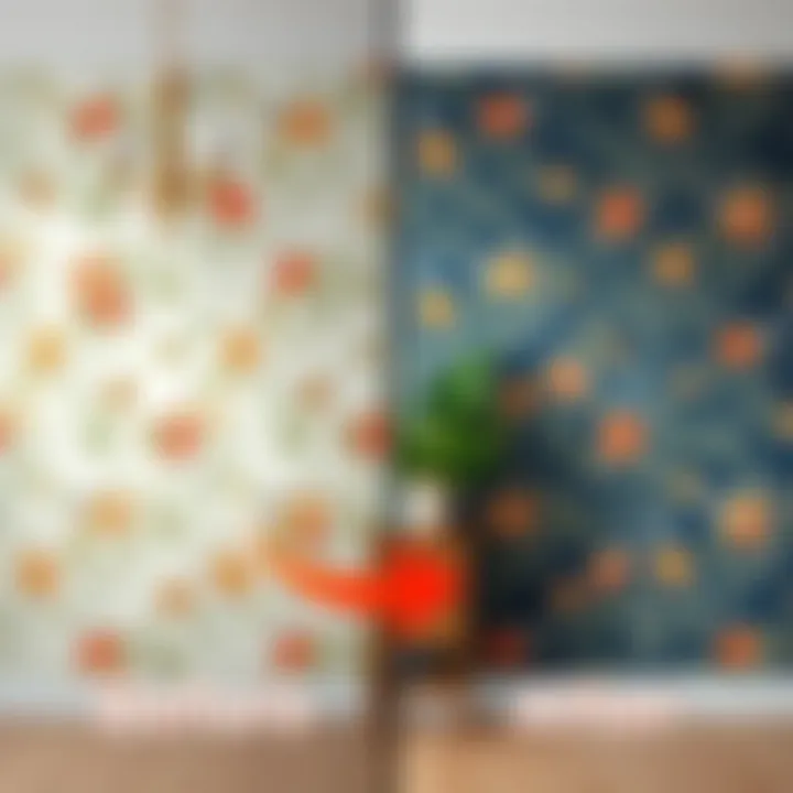 Before and after comparison of cleaned wallpaper