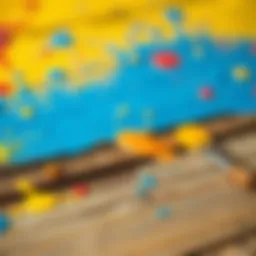 Vibrant wooden surface with artistic paint splashes