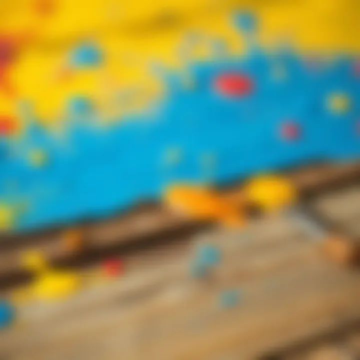 Vibrant wooden surface with artistic paint splashes