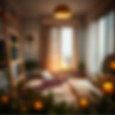 Cozy atmosphere created by warm-toned spot lighting in a bedroom