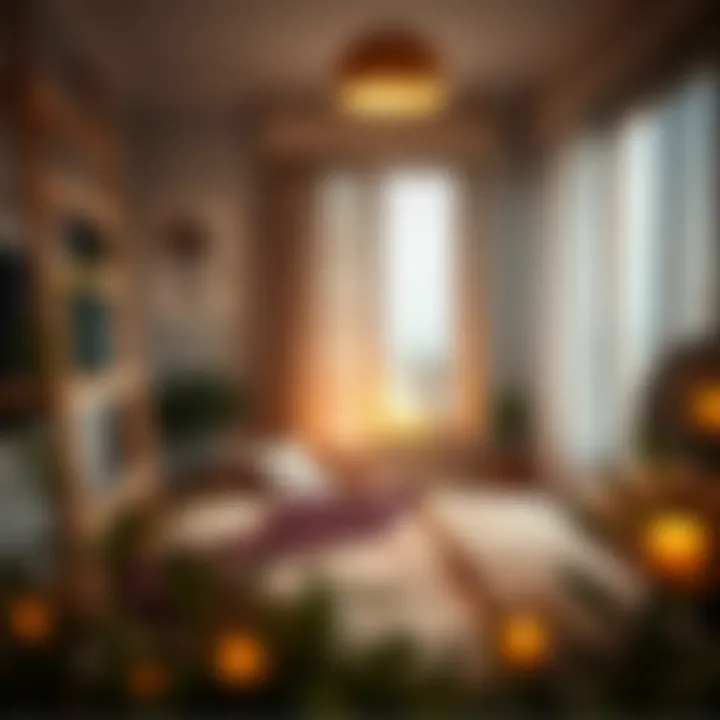 Cozy atmosphere created by warm-toned spot lighting in a bedroom