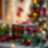 A beautifully wrapped gift box with festive decorations