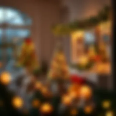 A warm indoor scene featuring elegant lighting arrangements for the holidays