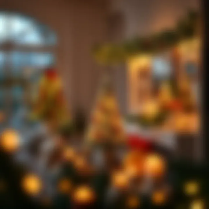 A warm indoor scene featuring elegant lighting arrangements for the holidays